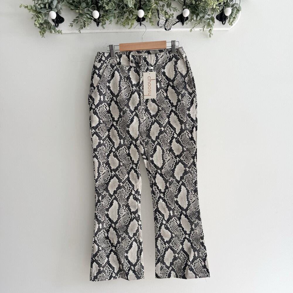 New Choosy Elizabeth faux leather snakeskin cropped flare pants 0